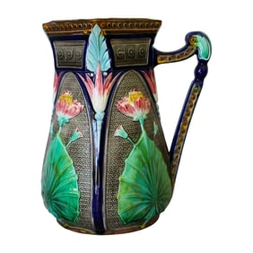 Copeland majolica lotus flower pitcher,