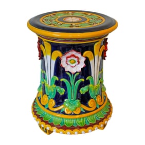 Minton majolica cobalt garden seat,