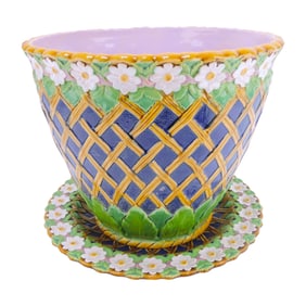 Minton majolica cobalt wicker and