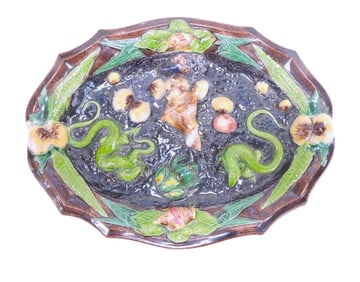 French Palissy majolica tray with