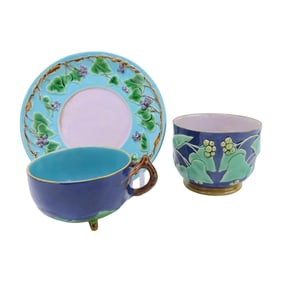Minton majolica cup, saucer, and