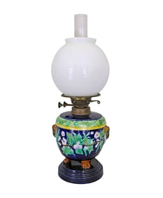 John Roth majolica oil lamp with