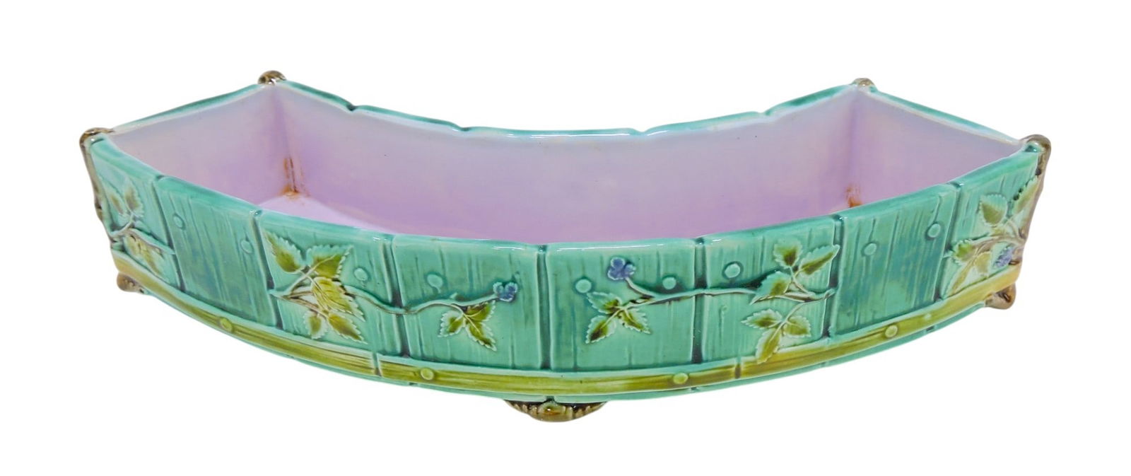 Minton majolica curved flower trough,: shape no. 1575, 10"
