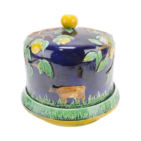Cobalt majolica cheese keeper