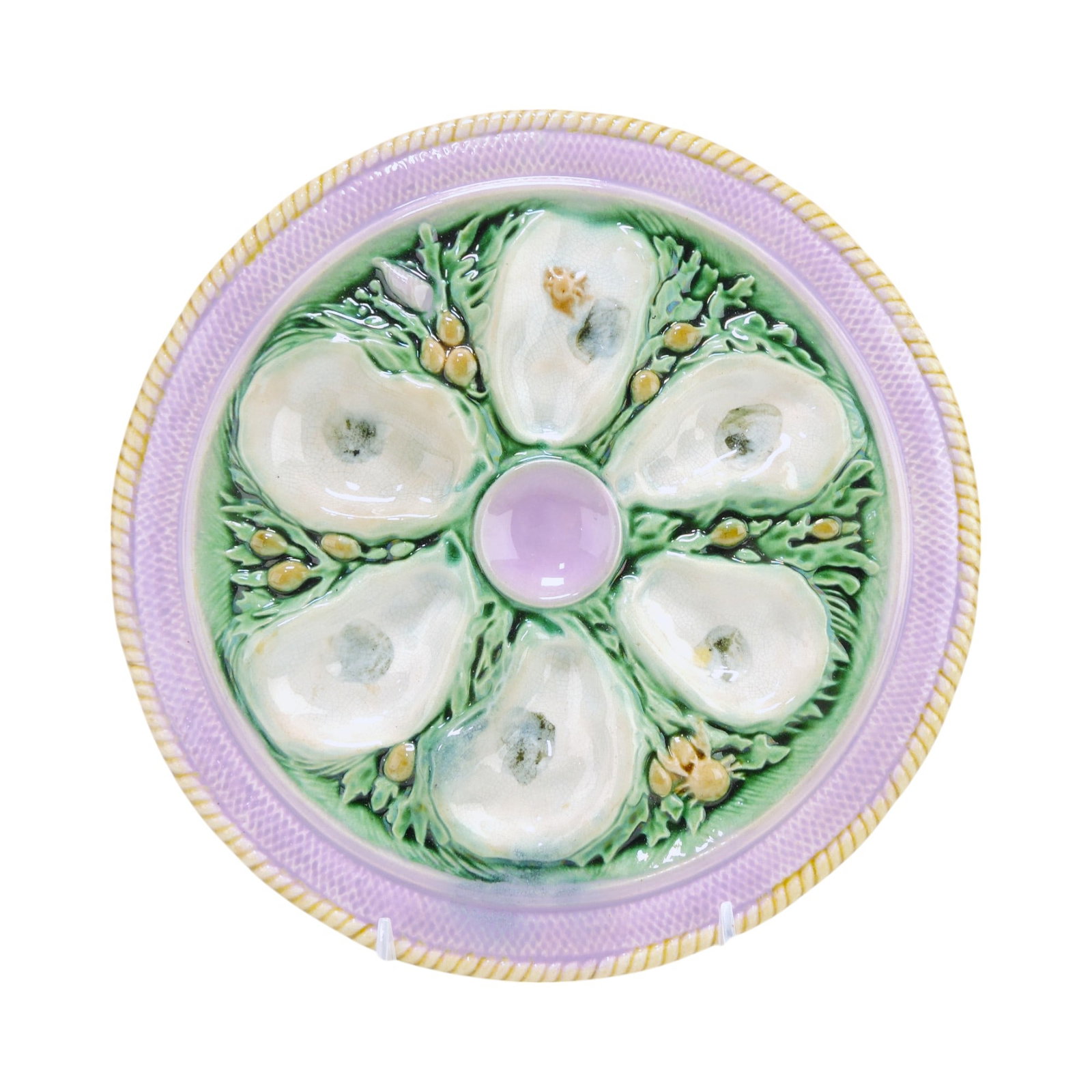 RARE Etruscan majolica 6 well: oyster plate, 10"