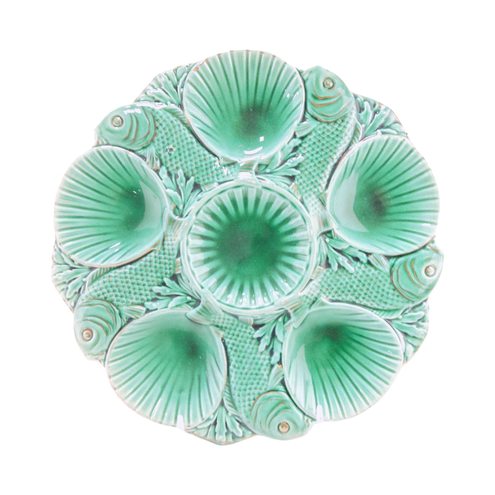 Minton dark green majolica five well (1 of 2)