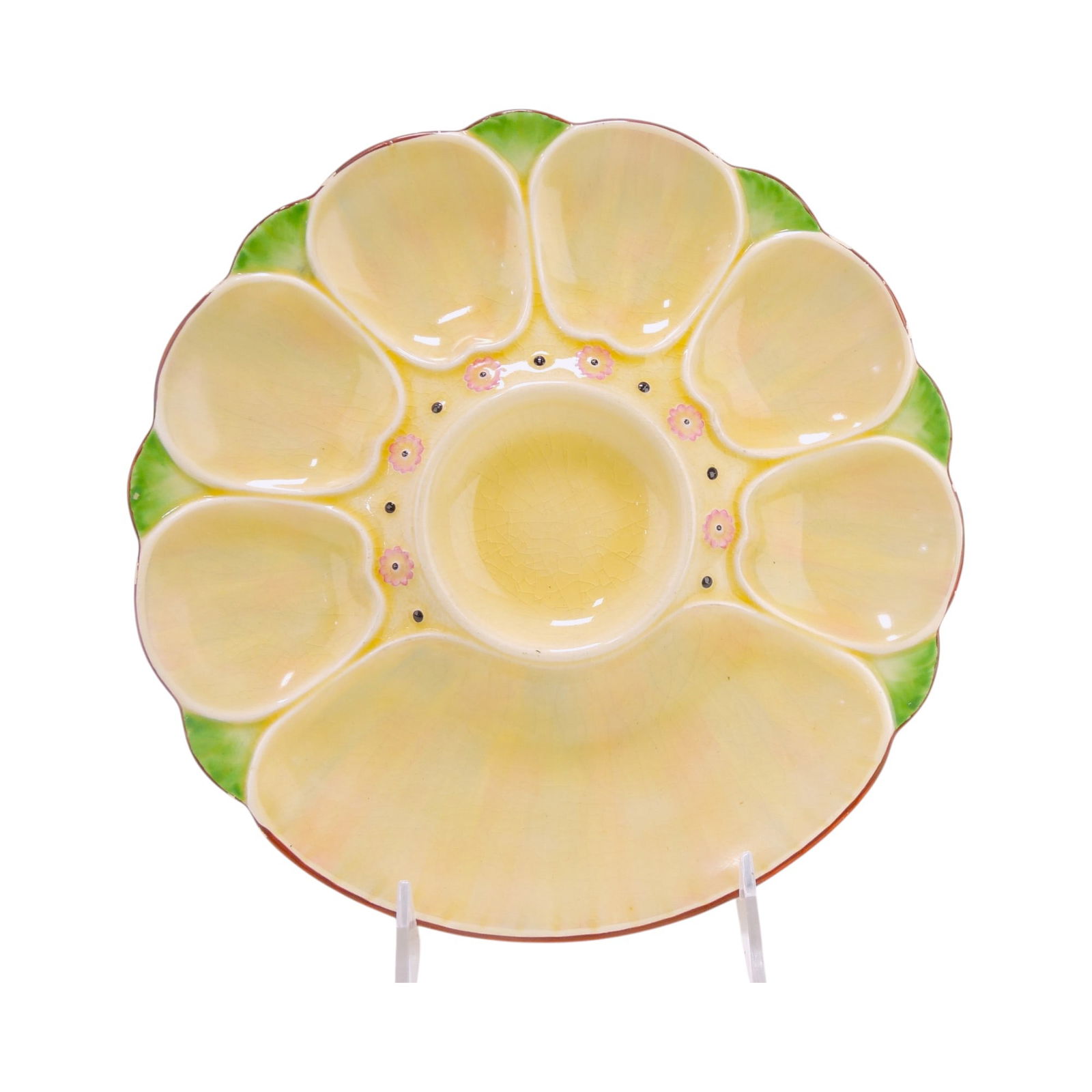 Minton creamware 6 well oyster: plate with cracker well, 9 1/4"