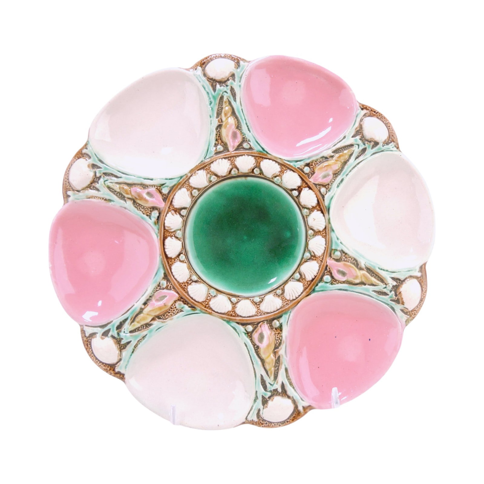 Majolica pink/white 6 well oyster: plate, 9 1/4"