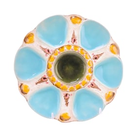 Majolica 6 well oyster plate,