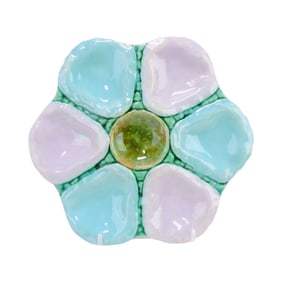 Majolica 6 well oyster plate, 9 1/4"