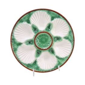 French majolica 6 well oyster plate,