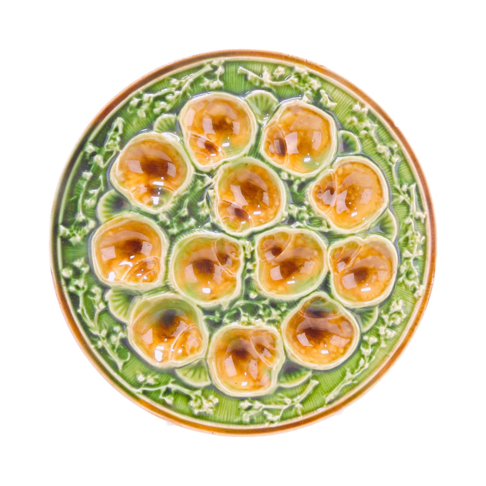 Longchamp majolica escargot plate,: 8 1/2"