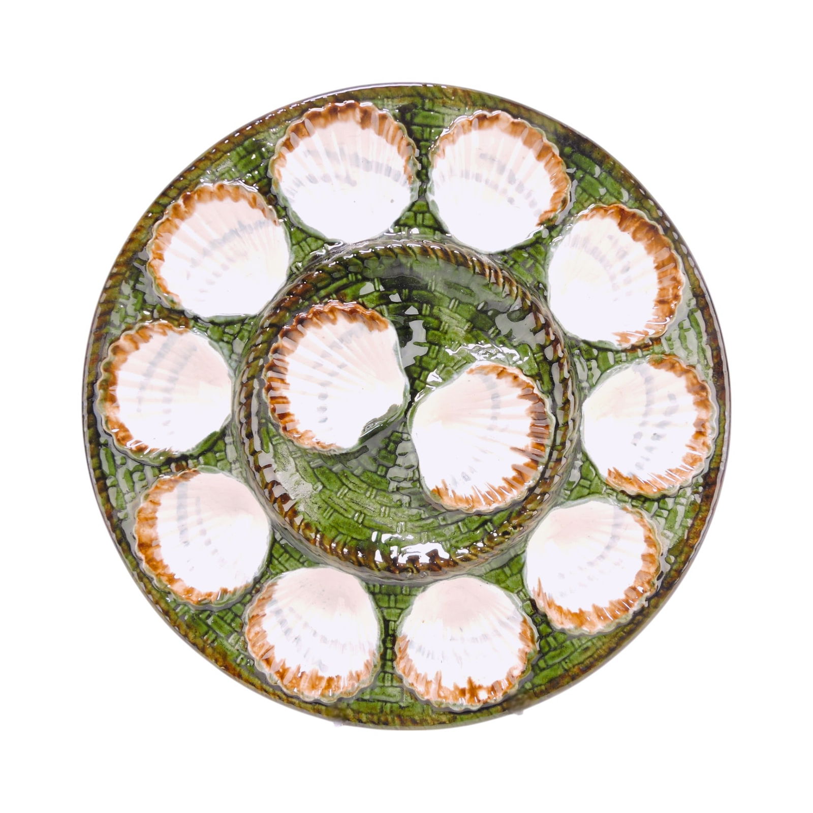 Longchamp majolica 12 well: oyster serving tray, 13 1/4"