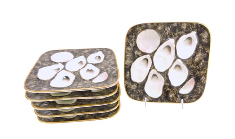 Set of 6 - 8 1/4" square 5 well oyster