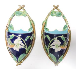 George Jones majolica pair of hummingbird