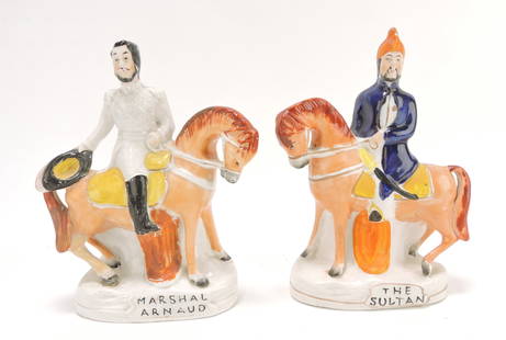 Two titled Staffordshire figures of Marshal Arnaud: and The Sultan, C. 1854, 8” tall, various condition.