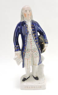Titled Staffordshire Ben Franklin figure,: 15", c. 1855