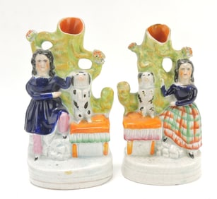 Staffordshire pair of spill vases with