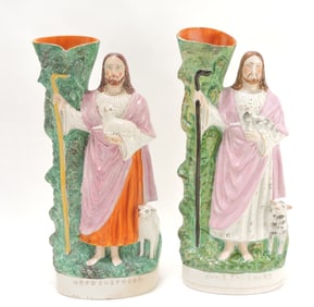 Staffordshire lot of 2 'Good Shepherd'