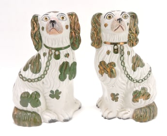 Staffordshire pair of #3 luster spaniels,