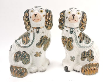 Staffordshire pair of #2 luster spaniels,