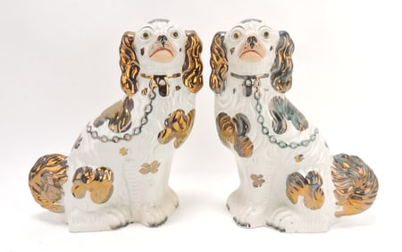 Staffordshire pair of #1 luster spaniels,