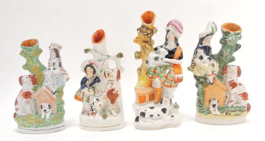 Staffordshire lot of 4 figural spill vases,