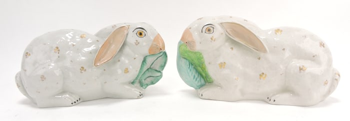 Staffordshire pair of gilted rabbits,