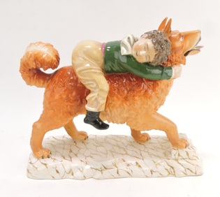 Staffordshire figure of boy riding a dog,