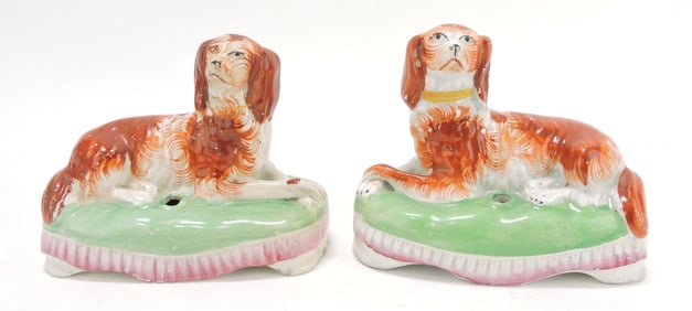 Staffordshire pair of recumbent russet