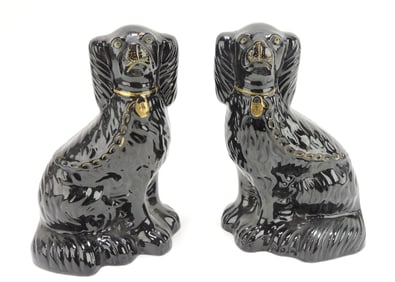 Staffordshire pair of Jackfield spaniels,