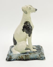 Minton majolica dog figure, 6 1/2"