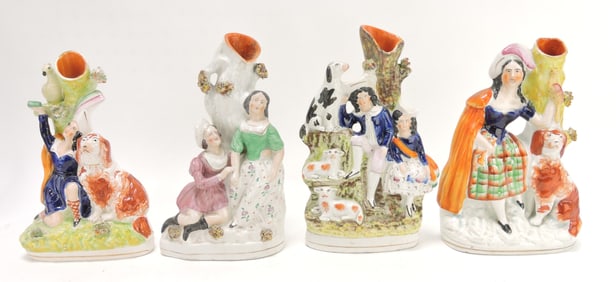 Staffordshire lot of 4 figural spill vases,