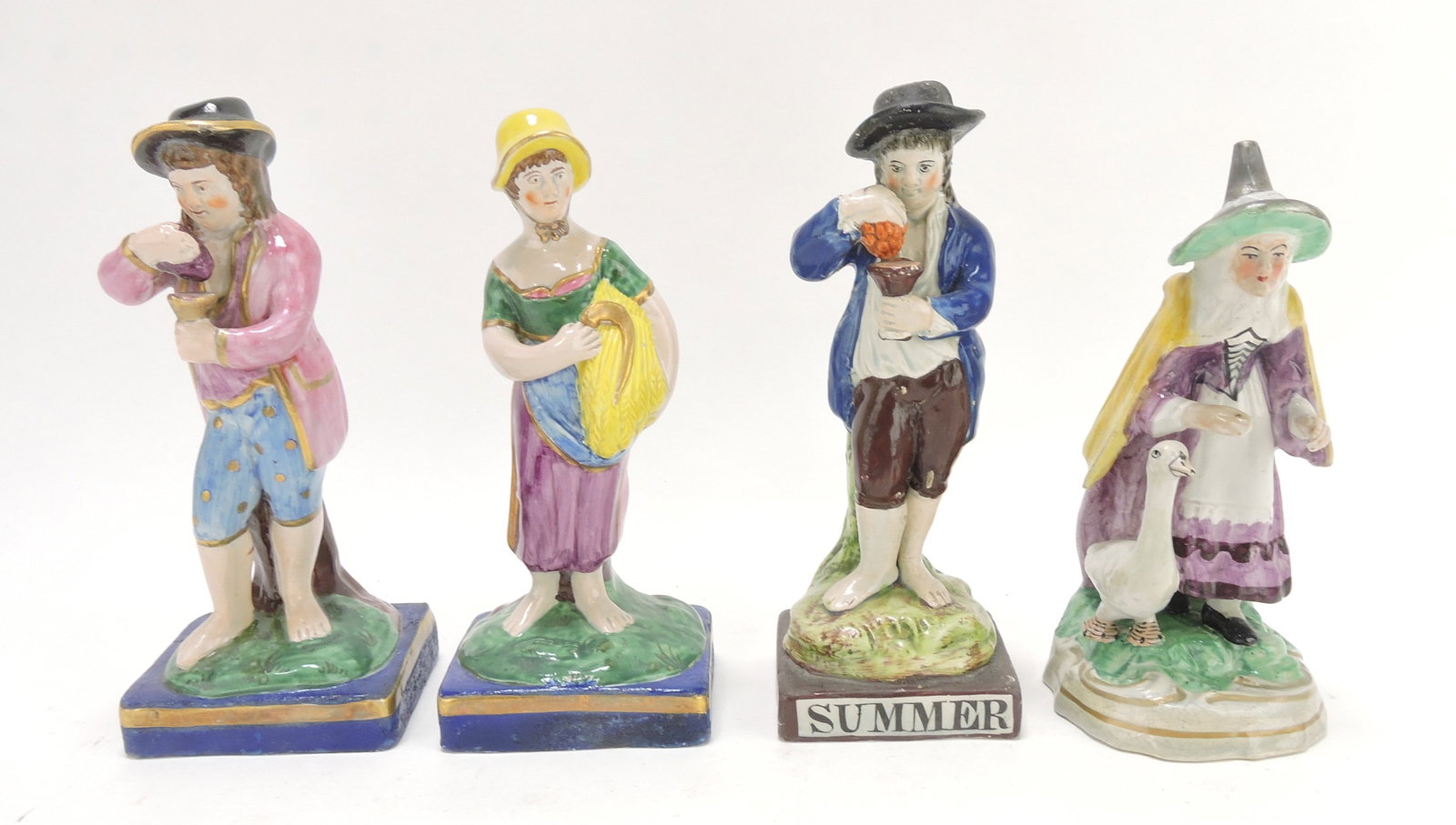 Staffordshire Pearlware lot of: 4 figures, 7 1/2", various condition