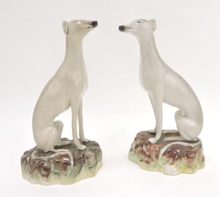 Staffordshire pair of whippet dogs,