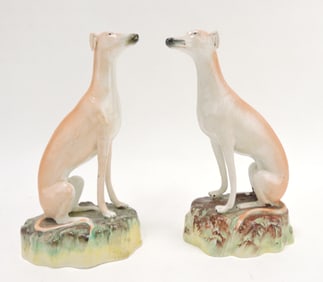 Staffordshire pair of whippet dogs,