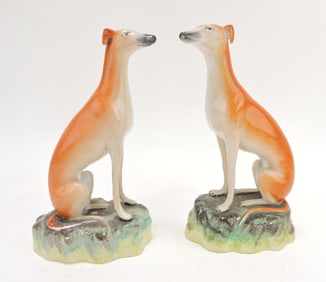 Staffordshire pair of whippet dogs,