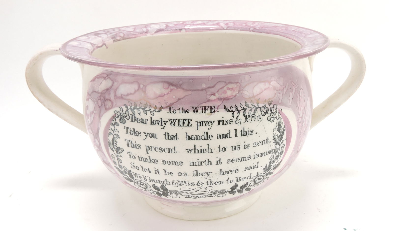 Sunderland pink lustre chamber pot, (1 of 3)