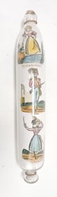 Clear glass rolling pin with scenes,