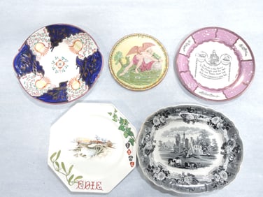 Lot of 5 soft paste plates, trays, and