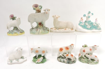 Staffordshire lot of 8 sheep figures,