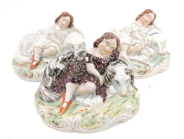 Staffordshire lot of 3 figures of girl