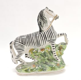 Staffordshire zebra figure, 9", some