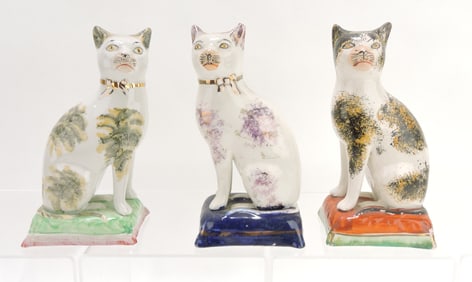Staffordshire lot of 3 cat figures