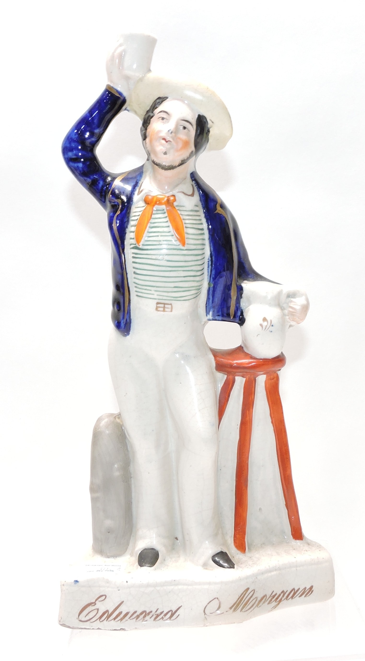 A rare, gilt-script titled Staffordshire figure of: Edward Morgan, 11 ¾”.