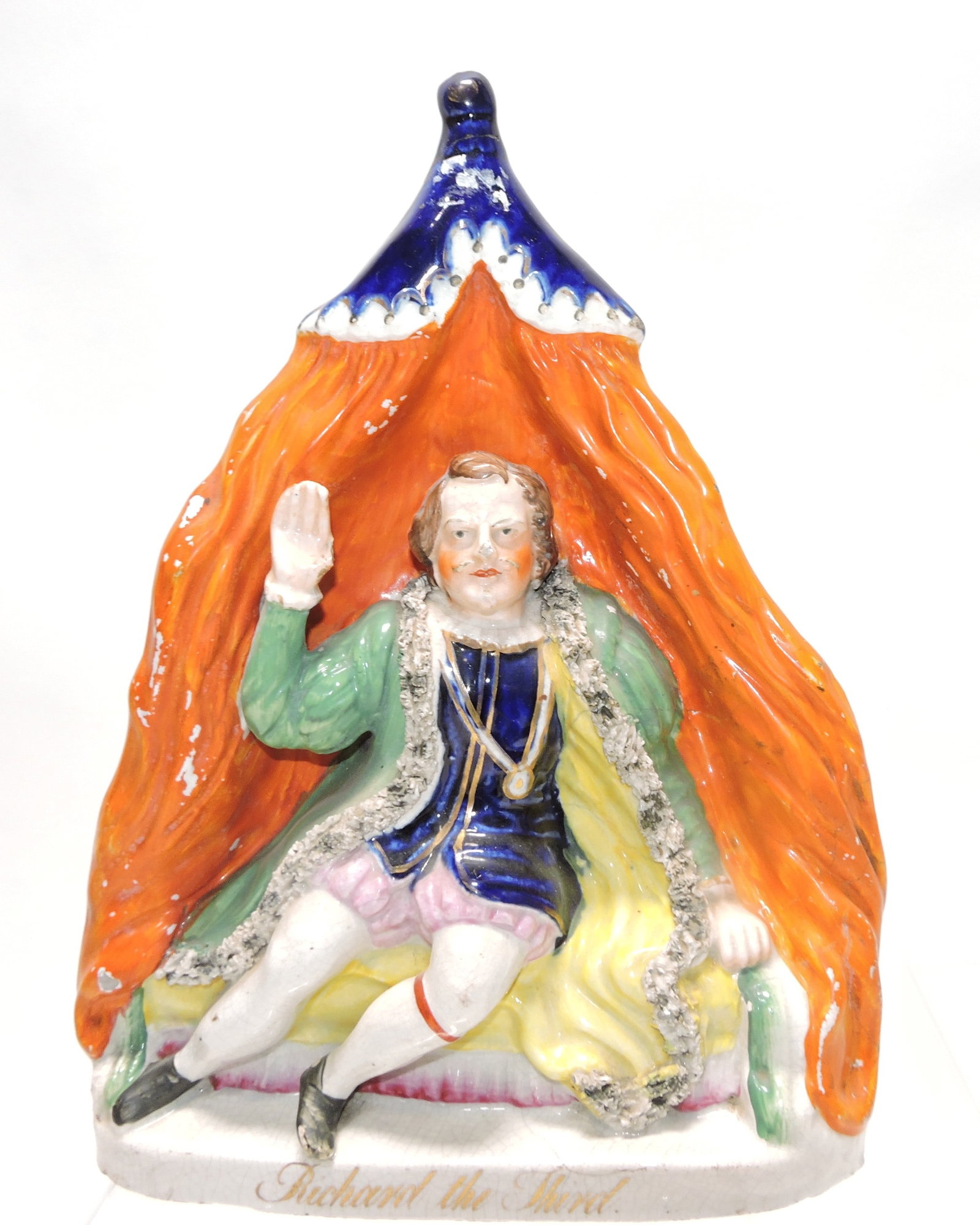 Very rare, titled figure of David Garrick as Richard III: in a tent, 10”.