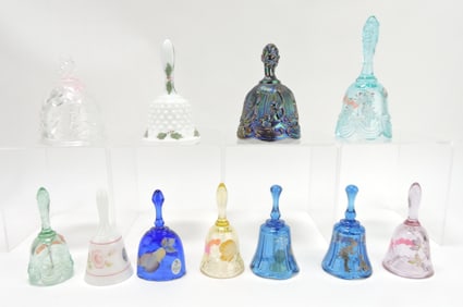 Fenton lot of 11 hand bells, 4" to 6 1/2"