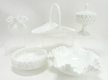 Fenton milk glass lot of 5 pieces,