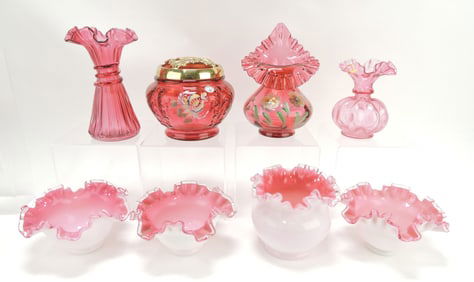 Fenton lot of 8 vases, 3 1/2" to 8"