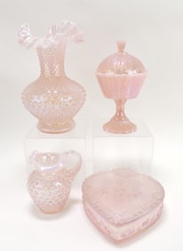 Fenton lot of 4 rose carnival pieces,